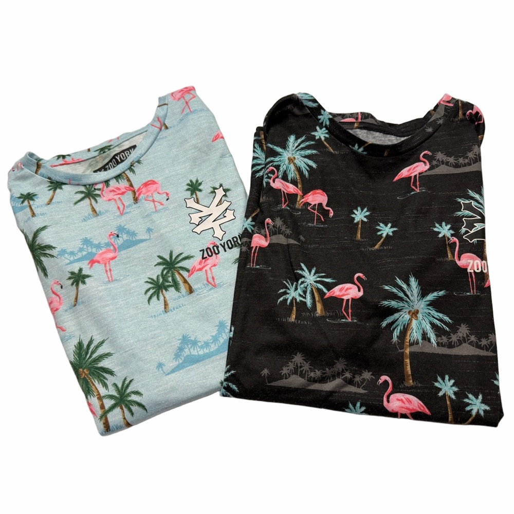 Zoo York Kids Tees T-Shirt Short Sleeve Tops Blue Black Flamingo Print Summer